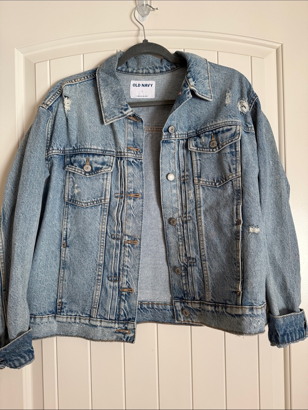 Old Navy Womens Light Blue Distressed Denim Jacket